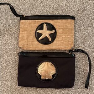 Elegant Black and Tan Clutch Set with Starfish and Shell Design